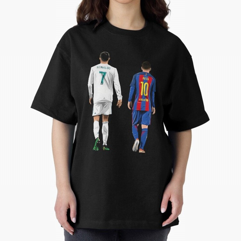 Cristiano Ronaldo & Messi vector Oversized T-Shirt Honor the Beautiful Game during FIFA World Cup 2026 for Fans of Cristiano Ronaldo and Brazil, Bringing Football History, Final Match Energy, Crowd Noise and Once in a Lifetime Moments; Perfect for