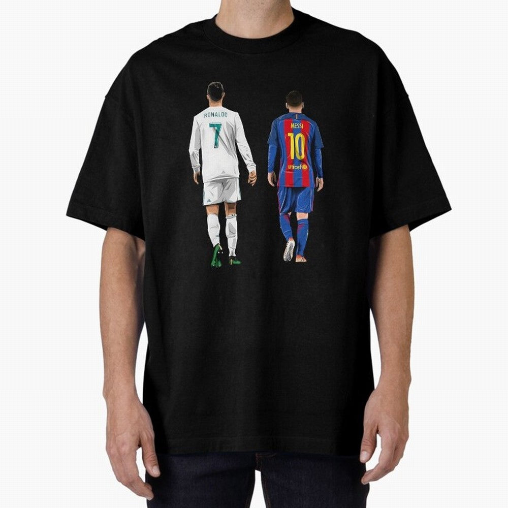 Cristiano Ronaldo & Messi vector Oversized T-Shirt Honor the Beautiful Game during FIFA World Cup 2026 for Fans of Cristiano Ronaldo and Brazil, Bringing Football History, Final Match Energy, Crowd Noise and Once in a Lifetime Moments; Perfect for