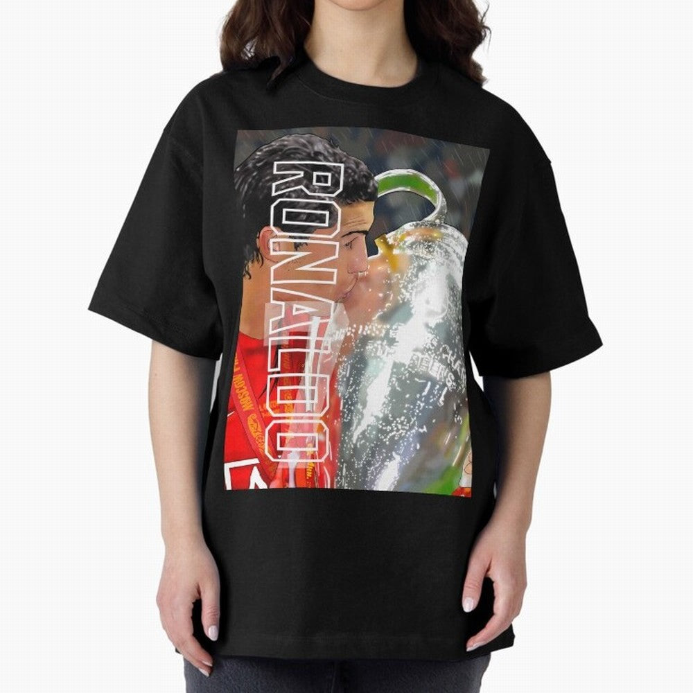 Cristiano Ronaldo ¨C 2008 Manchester United Champions League Glory Artwork by GrizzlyGFX Oversized T-Shirt Wear the Spirit of FIFA World Cup 2026 Group Stage Spirit, Driven by England, Haaland and Mbappe, Championship Spirit, Famous Goals, Roaring