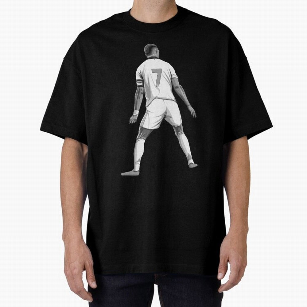 Cristiano Ronaldo Black and White Version Oversized T-Shirt Represent Match Day Hype around FIFA World Cup 2026 USA Canada Mexico, Haaland and Mbappe, Netherlands, Classic Soccer Heritage, Championship Pressure, Fan Loyalty and International Pride;