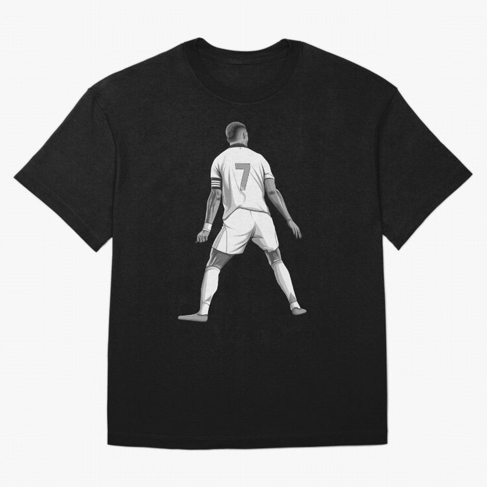 Cristiano Ronaldo Black and White Version Oversized T-Shirt Represent Match Day Hype around FIFA World Cup 2026 USA Canada Mexico, Haaland and Mbappe, Netherlands, Classic Soccer Heritage, Championship Pressure, Fan Loyalty and International Pride;