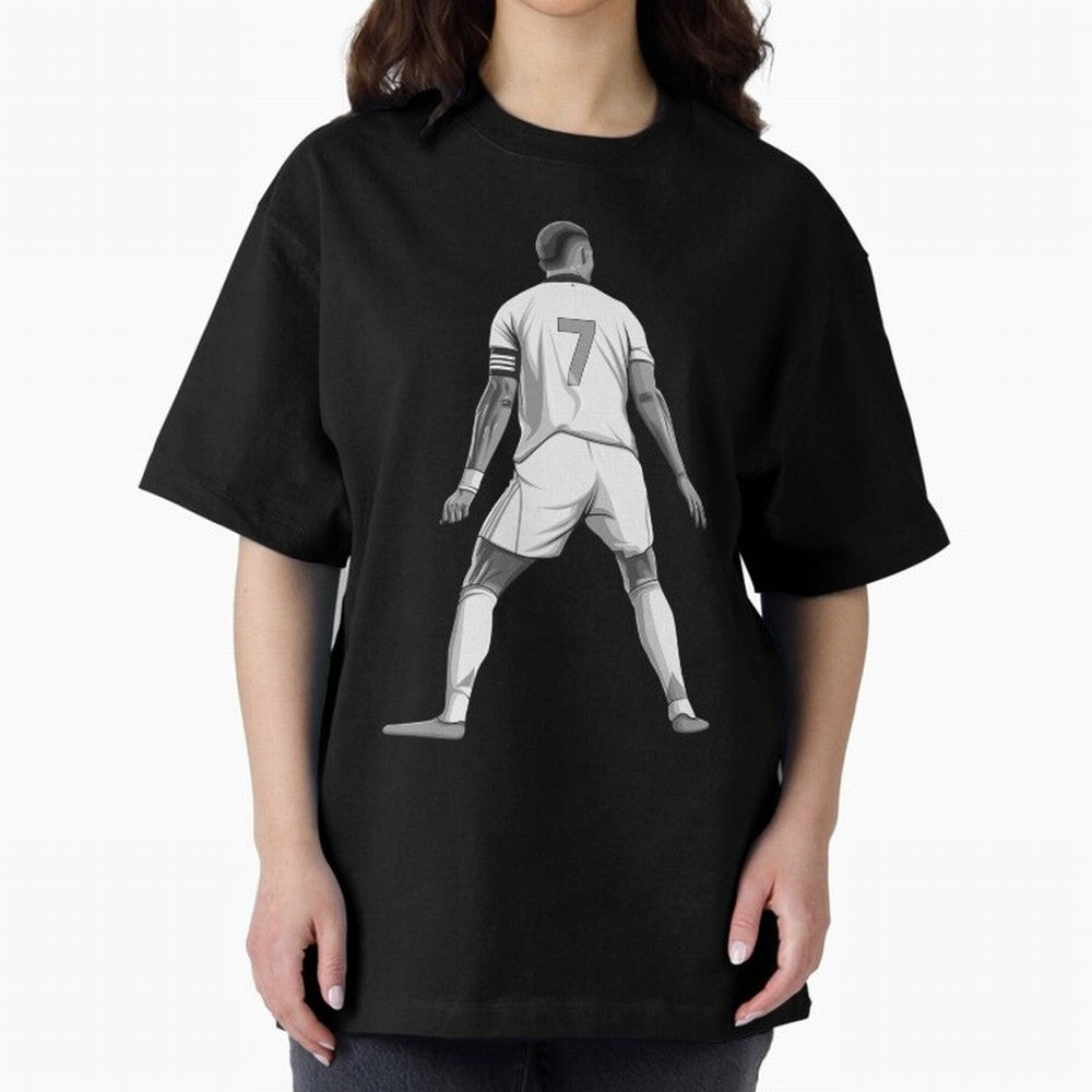 Cristiano Ronaldo Black and White Version Oversized T-Shirt Represent Match Day Hype around FIFA World Cup 2026 USA Canada Mexico, Haaland and Mbappe, Netherlands, Classic Soccer Heritage, Championship Pressure, Fan Loyalty and International Pride;