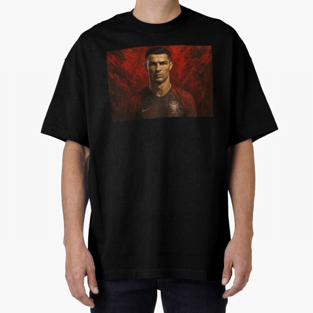 Cristiano Ronaldo Portrait Oversized T-Shirt Represent Football Lovers during FIFA World Cup 2026 USA Canada Mexico for Fans of Neymar, Haaland and Cristiano Ronaldo and Argentina, Bringing Football History, Final Match Energy, Crowd Noise and Once