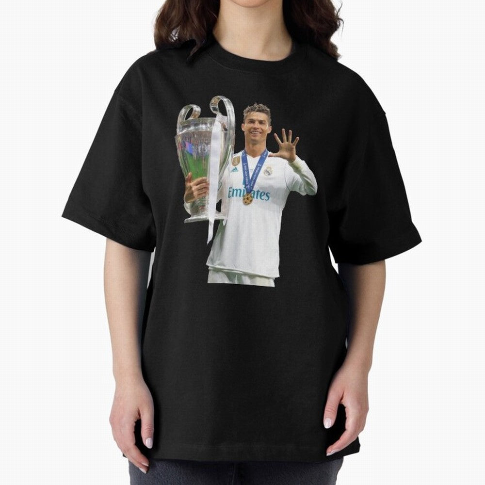 Cristiano Ronaldo with the cup Oversized T-Shirt Mark FIFA World Cup 2026 USA Canada Mexico Inspired by Messi, Neymar and Mbappe, Argentina, France and Brazil Energy, Supporter Pride, Iconic Celebrations, Legendary Names and Global Match Day