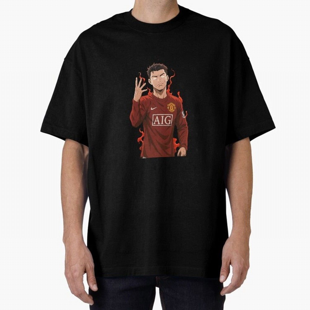 Cristiano Ronaldo Anime Art ¨C Blue Lock Inspired Football Legend Oversized T-Shirt Share FIFA World Cup 2026 Spirit, Inspired by Argentina and Brazil, Messi and Cristiano Ronaldo, Goal Celebration Energy, Supporter Heritage, Football Icons and