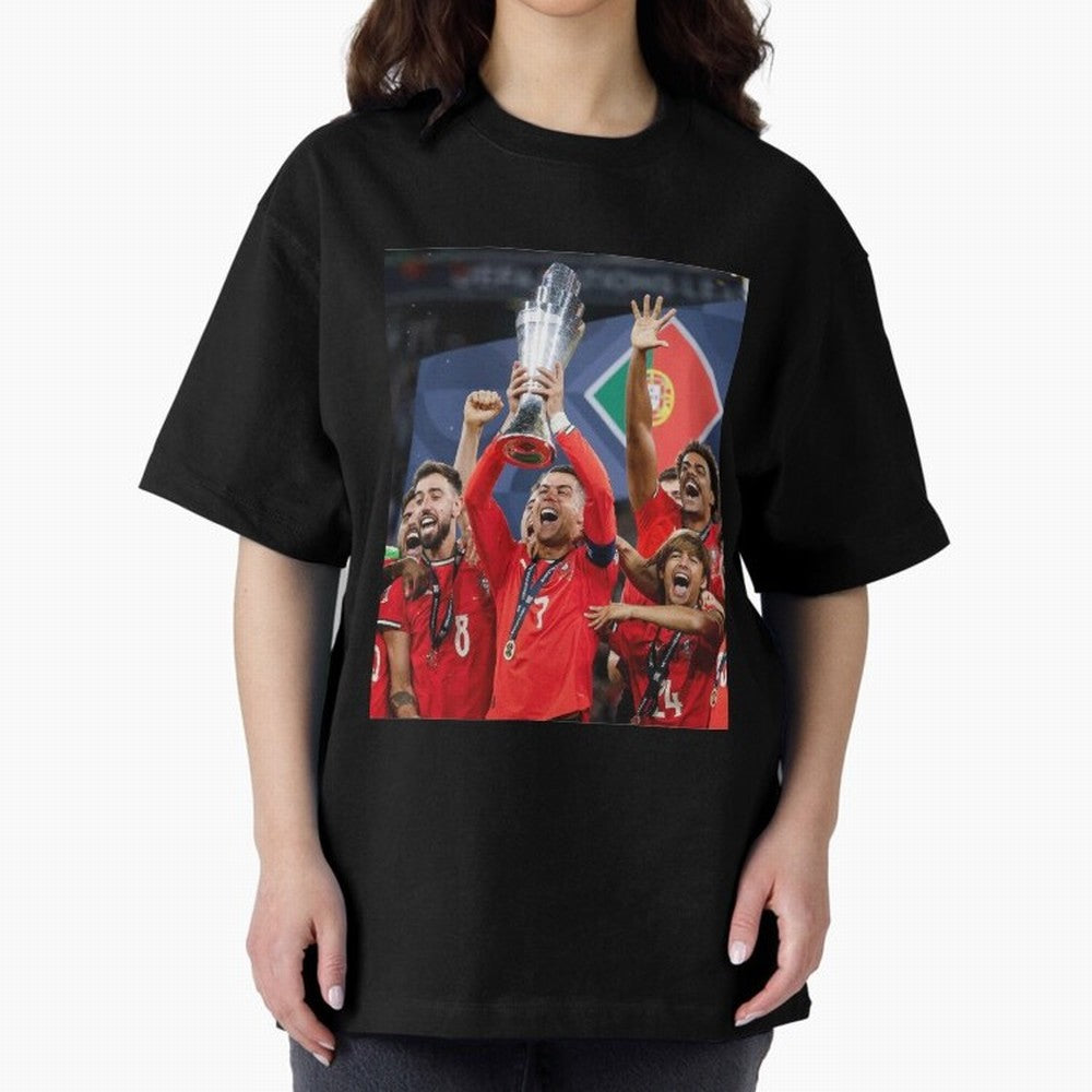 Portugal Football Team | 2025 Champions | Illustration Drawing Oversized T-Shirt Carry the Colors and Pride of FIFA World Cup 2026 USA Canada Mexico Made for Mbappe and Neymar, Germany Energy, Worldwide Fan Energy, Dramatic Goals, Stadium Lights