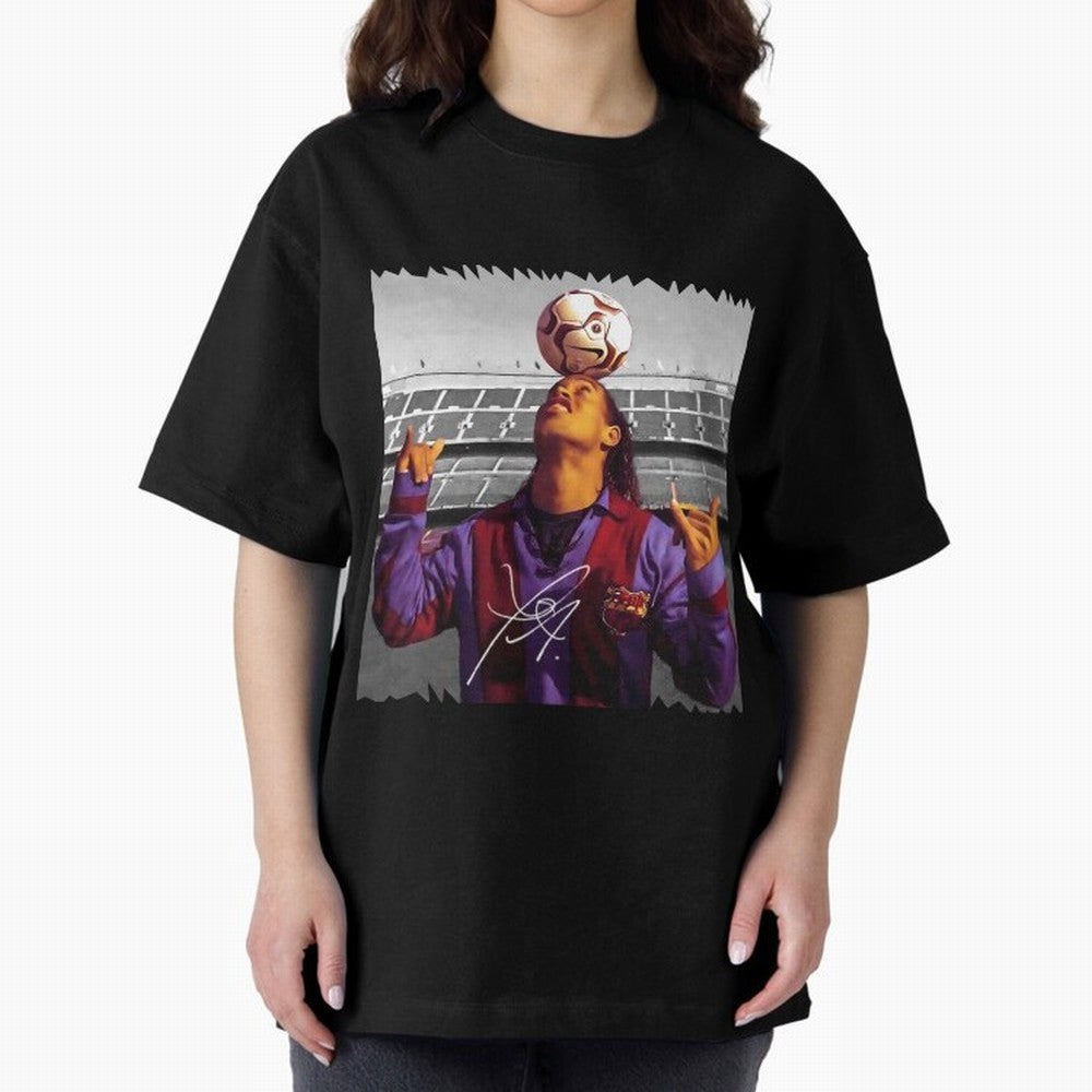 Ronaldinho - vintage Oversized T-Shirt Follow Every Goal of FIFA World Cup 2026 Group Stage for Fans of Neymar and Brazil, Portugal and Argentina, Bringing Championship Spirit, Famous Goals, Roaring Crowds and International Football Unity; Perfect