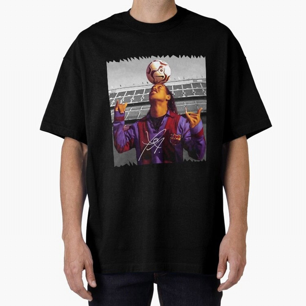 Ronaldinho - vintage Oversized T-Shirt Follow Every Goal of FIFA World Cup 2026 Group Stage for Fans of Neymar and Brazil, Portugal and Argentina, Bringing Championship Spirit, Famous Goals, Roaring Crowds and International Football Unity; Perfect