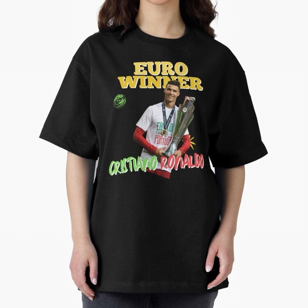 Cristiano Ronaldo Euro Winner Oversized T-Shirt Celebrate the Road through FIFA World Cup 2026 Filled with Messi, France and Portugal Energy, Football Festival Excitement, Trophy Ambitions, Country Rivalries and Star Player Buzz; Ideal for Football