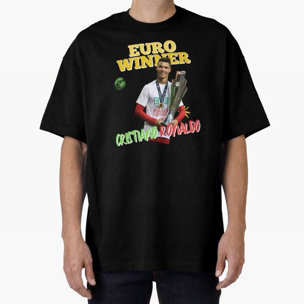 Cristiano Ronaldo Euro Winner Oversized T-Shirt Celebrate the Road through FIFA World Cup 2026 Filled with Messi, France and Portugal Energy, Football Festival Excitement, Trophy Ambitions, Country Rivalries and Star Player Buzz; Ideal for Football