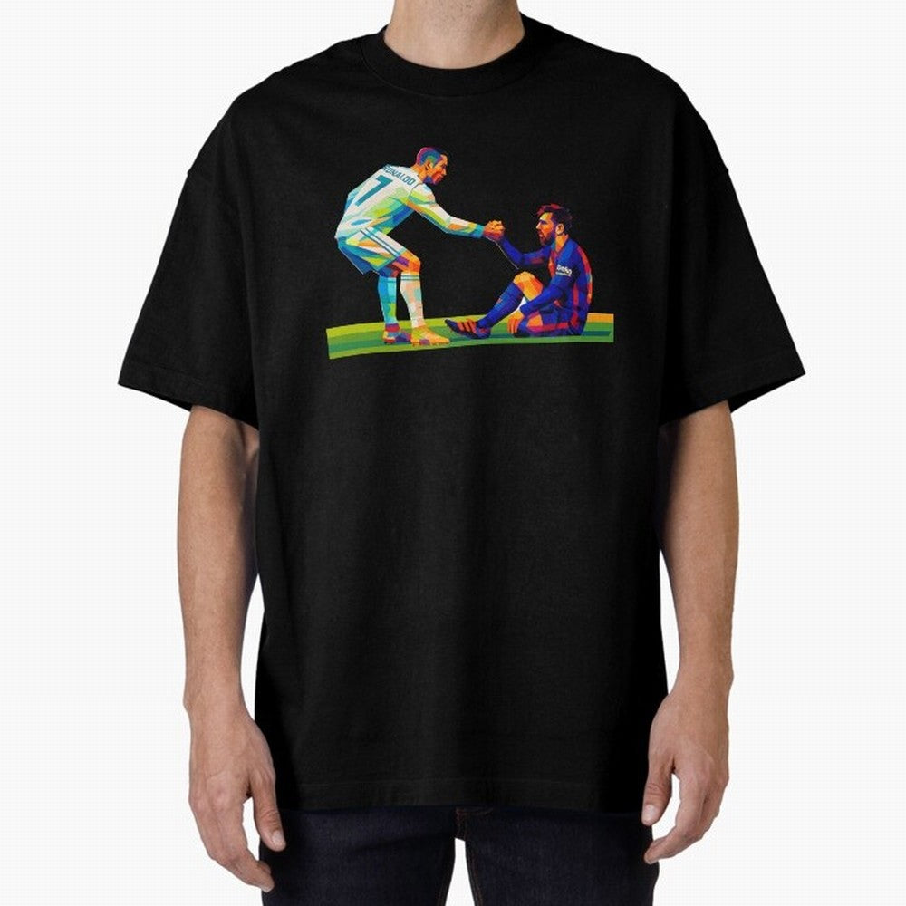 Cristiano Ronaldo & Messi Wpap Art Oversized T-Shirt Feel the Heartbeat of FIFA World Cup 2026 Group Stage Connected to Haaland and Mbappe, England, France and Netherlands Energy, Football History, Final Match Energy, Crowd Noise and Once in a