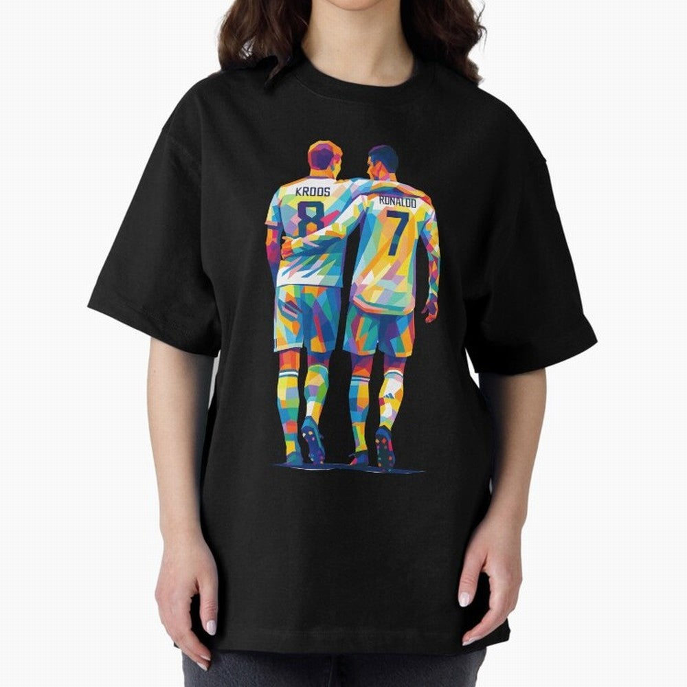 Cristiano Ronaldo & Toni Kroos Wpap Art Oversized T-Shirt Share FIFA World Cup 2026 USA Canada Mexico for Fans of CR7 and Argentina, France and Brazil, Bringing Football Festival Excitement, Trophy Ambitions, Country Rivalries and Star Player Buzz;
