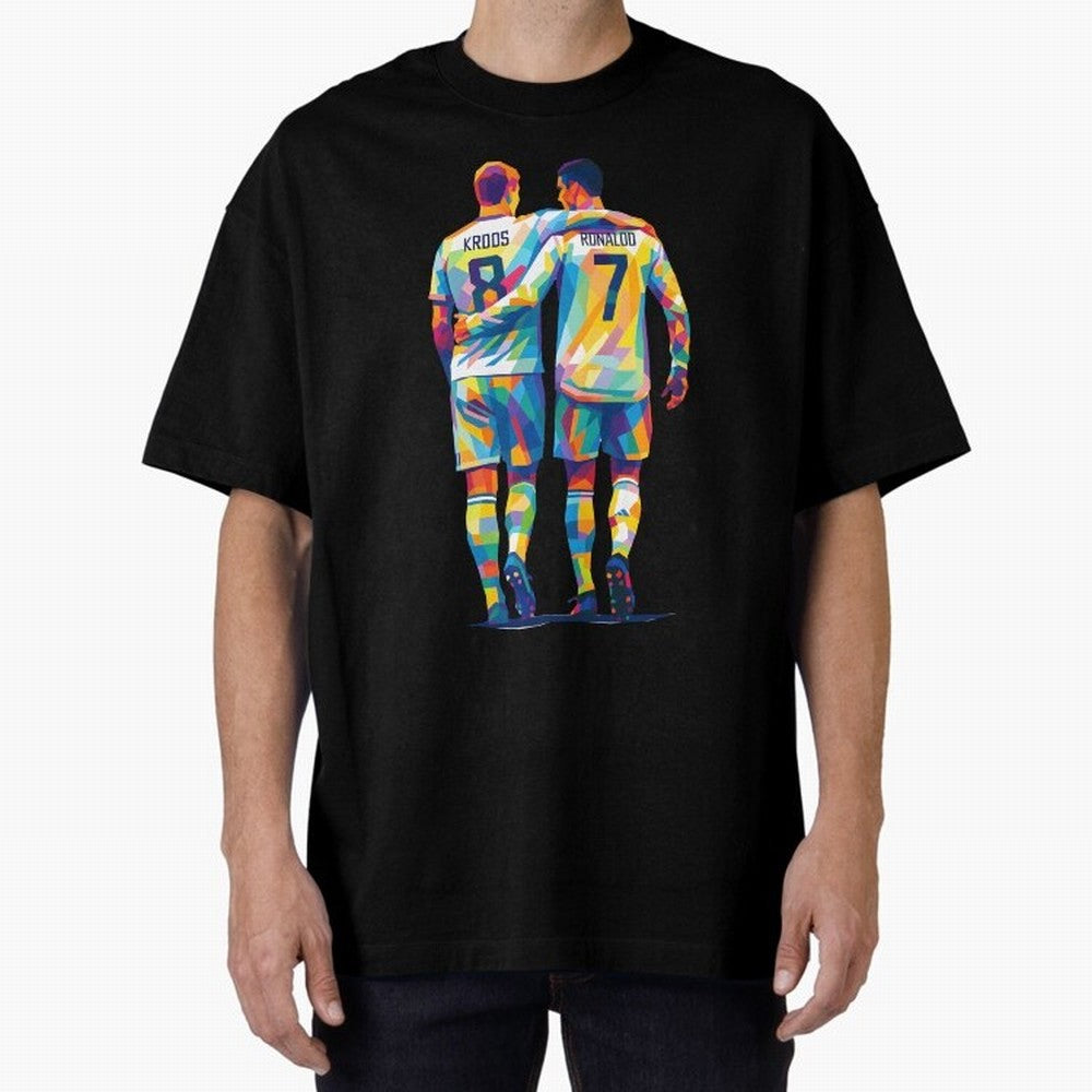 Cristiano Ronaldo & Toni Kroos Wpap Art Oversized T-Shirt Share FIFA World Cup 2026 USA Canada Mexico for Fans of CR7 and Argentina, France and Brazil, Bringing Football Festival Excitement, Trophy Ambitions, Country Rivalries and Star Player Buzz;