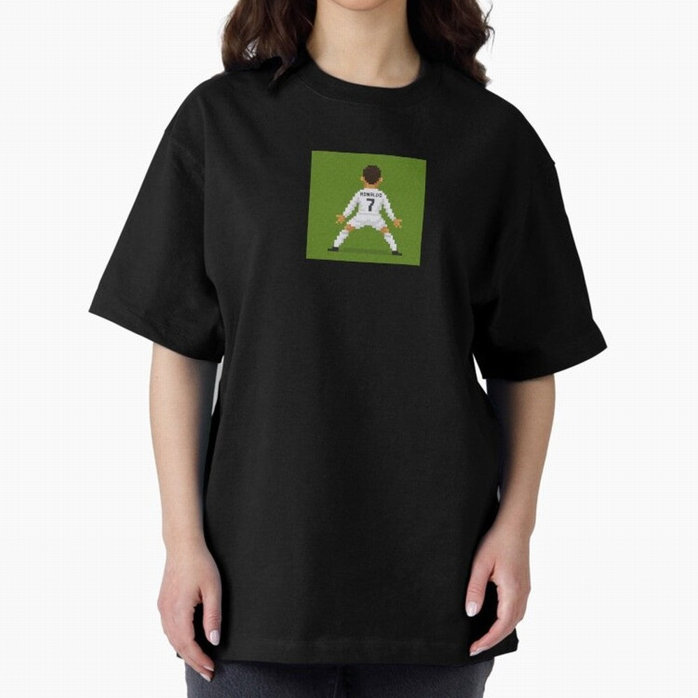 Cristiano Ronaldo Real Madrid Pixel Siuuu Art Oversized T-Shirt Celebrate the Magic of FIFA World Cup 2026 Spirit, Featuring Portugal, Mbappe, Vintage Soccer Flavor, Modern Football Stars, National Flags and Final Night Emotion; Ideal for Fans Who