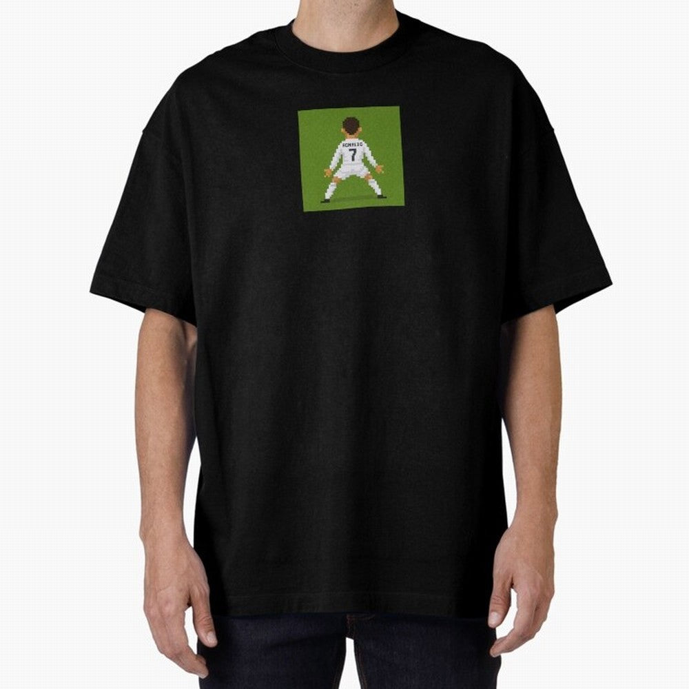 Cristiano Ronaldo Real Madrid Pixel Siuuu Art Oversized T-Shirt Celebrate the Magic of FIFA World Cup 2026 Spirit, Featuring Portugal, Mbappe, Vintage Soccer Flavor, Modern Football Stars, National Flags and Final Night Emotion; Ideal for Fans Who