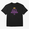 Hala Madrid Oversized T-Shirt Show Support during Global Football Passion for FIFA World Cup 2026 Group Stage, Highlighting Messi and Cristiano Ronaldo, Brazil, Retro Football Energy, Iconic Rivalries, Trophy Chase Drama and Stadium Atmosphere;