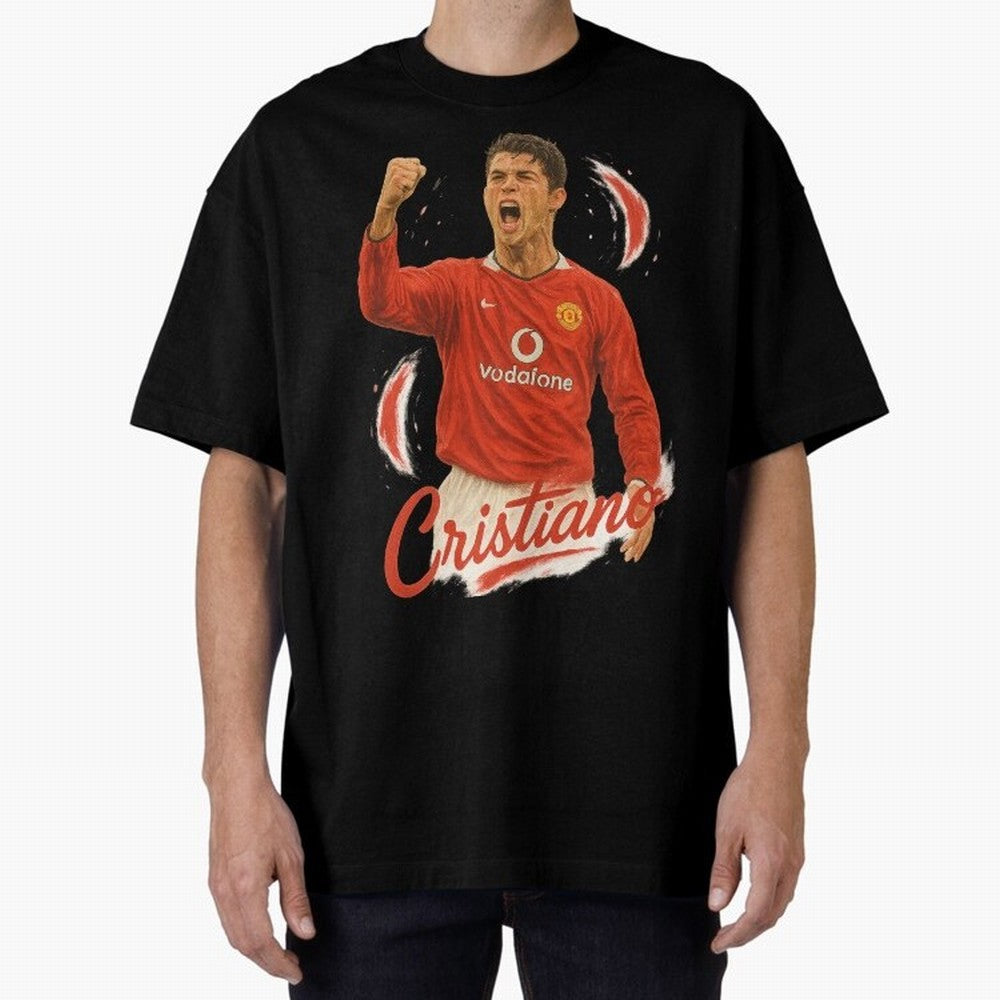 Young Cristiano Ronaldo Man United Art ¨C Rising Soccer Legend Tribute	 Oversized T-Shirt Celebrate the Biggest Stage of the FIFA World Cup 2026 Journey through Haaland and Mbappe Highlights, Portugal Pride, Goal Celebration Energy, Supporter