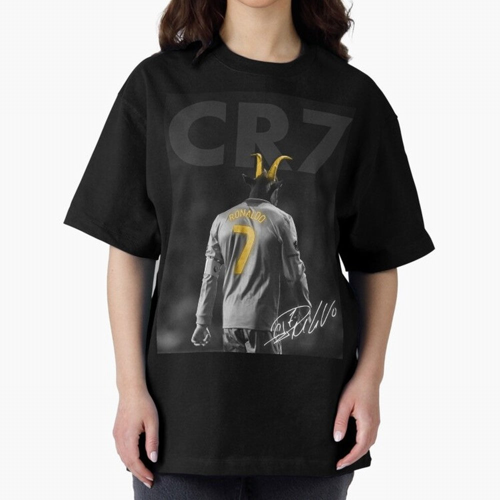 CR7 The Goat Poster Oversized T-Shirt Treasure Match Day Hype around FIFA World Cup 2026 USA Canada Mexico, Mbappe, Netherlands, Champion Mindset, Group Stage Buzz, Knockout Tension and Passionate Fan Culture; Made for Die Hard Supporters, Soccer