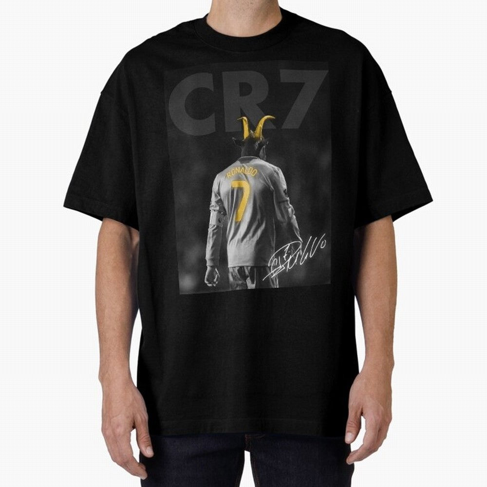CR7 The Goat Poster Oversized T-Shirt Treasure Match Day Hype around FIFA World Cup 2026 USA Canada Mexico, Mbappe, Netherlands, Champion Mindset, Group Stage Buzz, Knockout Tension and Passionate Fan Culture; Made for Die Hard Supporters, Soccer
