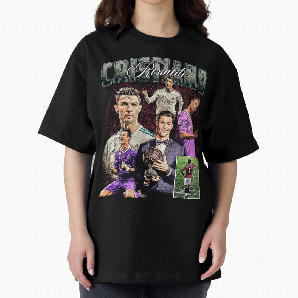 Cristiano Ronaldo Bootleg design Oversized T-Shirt Celebrate the Road through the FIFA World Cup 2026 Journey through Neymar Highlights, France and Portugal Pride, Fan Favorite Moments, National Team Passion, Big Match Drama and Soccer History;