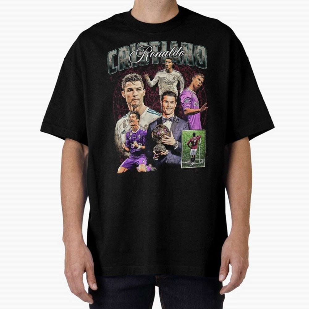 Cristiano Ronaldo Bootleg design Oversized T-Shirt Celebrate the Road through the FIFA World Cup 2026 Journey through Neymar Highlights, France and Portugal Pride, Fan Favorite Moments, National Team Passion, Big Match Drama and Soccer History;