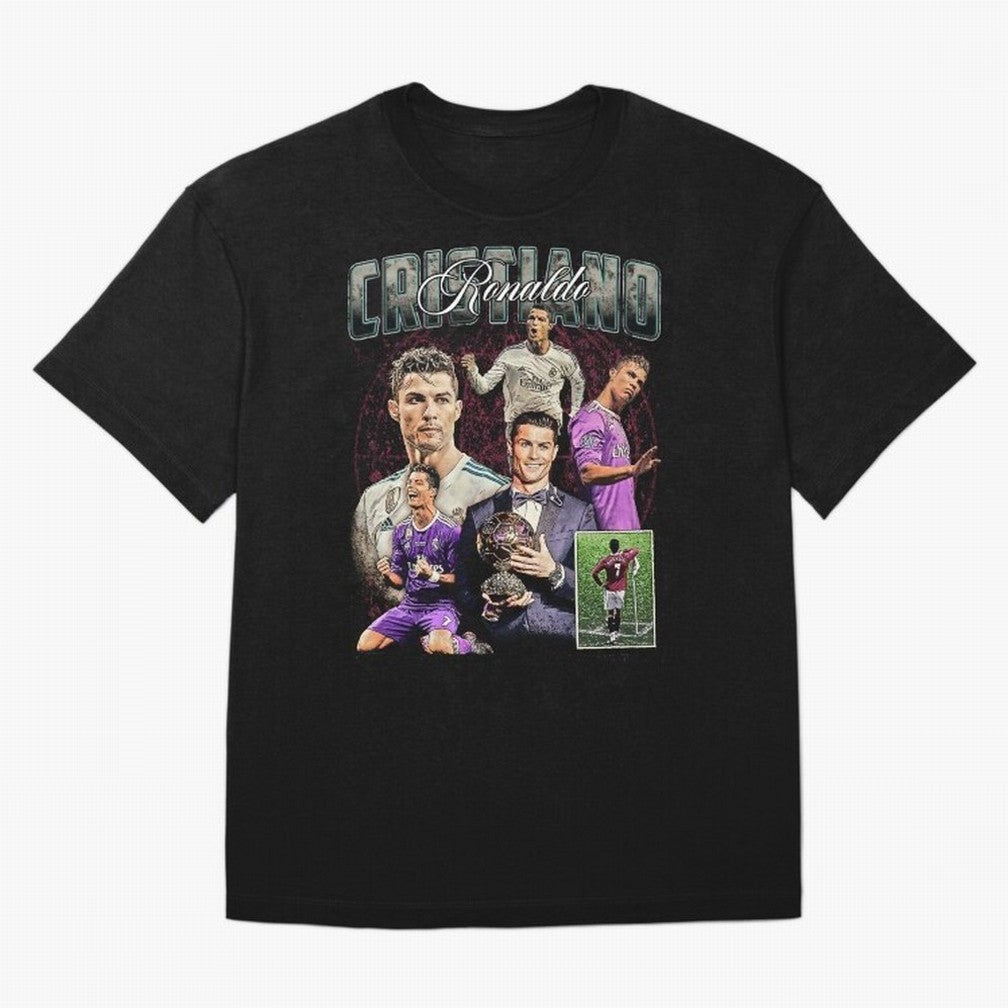 Cristiano Ronaldo Bootleg design Oversized T-Shirt Celebrate the Road through the FIFA World Cup 2026 Journey through Neymar Highlights, France and Portugal Pride, Fan Favorite Moments, National Team Passion, Big Match Drama and Soccer History;