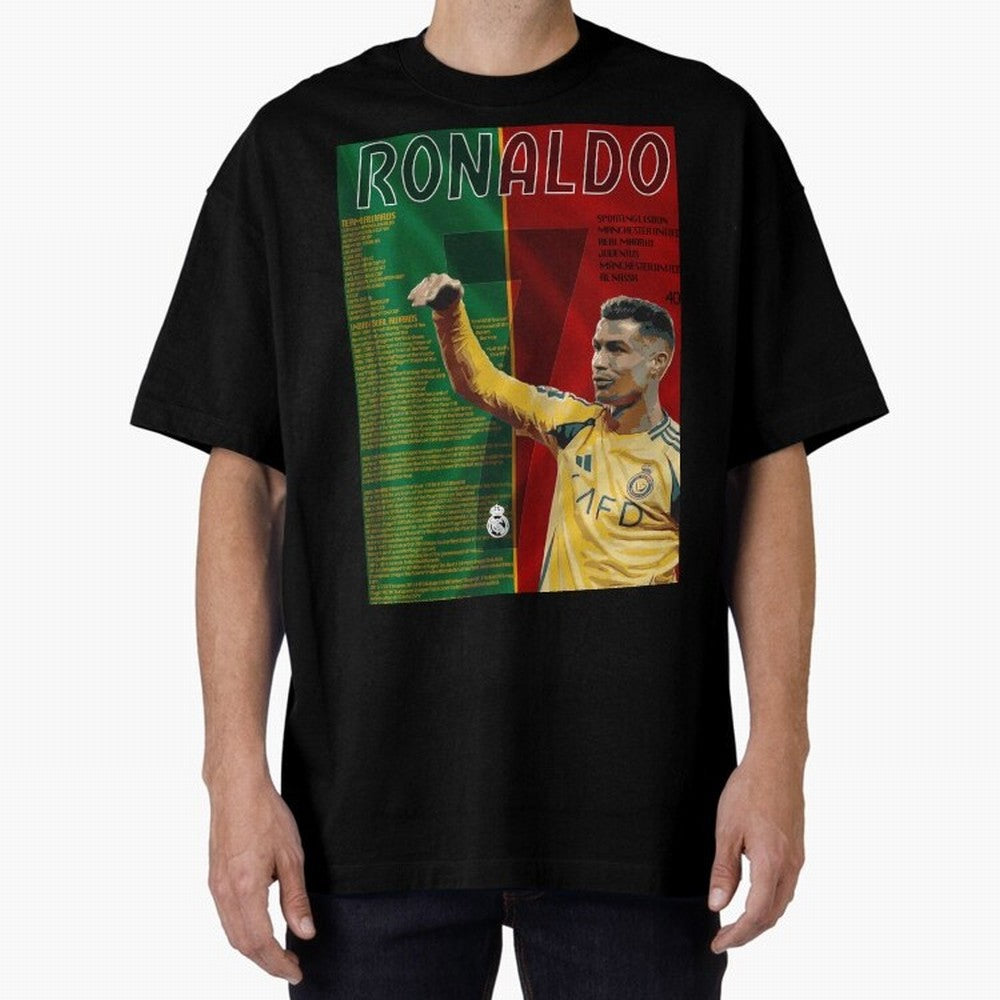 cristiano ronaldo 40th birthday tribute poster Oversized T-Shirt Wear the Spirit of FIFA World Cup 2026 for Fans of Cristiano Ronaldo and Brazil, Portugal and Argentina, Bringing Vintage Soccer Flavor, Modern Football Stars, National Flags and