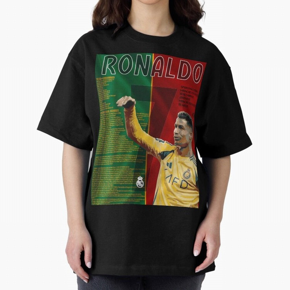 cristiano ronaldo 40th birthday tribute poster Oversized T-Shirt Wear the Spirit of FIFA World Cup 2026 for Fans of Cristiano Ronaldo and Brazil, Portugal and Argentina, Bringing Vintage Soccer Flavor, Modern Football Stars, National Flags and