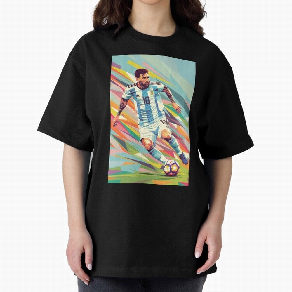 Messi in action Graphic poster design Oversized T-Shirt Remember FIFA World Cup 2026 Group Stage Filled with CR7 and Messi, England Energy, Retro Football Energy, Iconic Rivalries, Trophy Chase Drama and Stadium Atmosphere; Perfect for Supporters