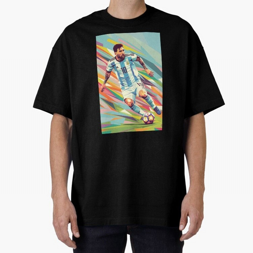 Messi in action Graphic poster design Oversized T-Shirt Remember FIFA World Cup 2026 Group Stage Filled with CR7 and Messi, England Energy, Retro Football Energy, Iconic Rivalries, Trophy Chase Drama and Stadium Atmosphere; Perfect for Supporters