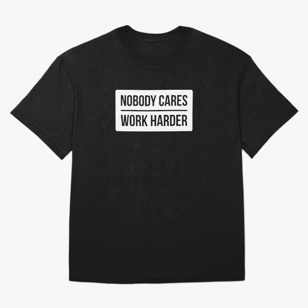 Nobody Cares Work Harder (White Rectangle Design) Oversized T-Shirt Experience the Global Stage of FIFA World Cup 2026 USA Canada Mexico Spirit, Filled with England and Germany, Messi, Neymar and Mbappe, Match Day Excitement, Supporter Culture,