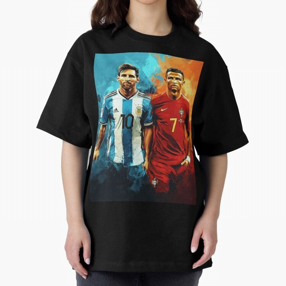 Lionel Messi and Cristiano Ronaldo Oversized T-Shirt Feel the Roar of FIFA World Cup 2026 Group Stage Spirit, Inspired by Spain, Mbappe and Neymar, Football Passion, Legendary Performances, Festival Vibes and Supporter Community; Built for