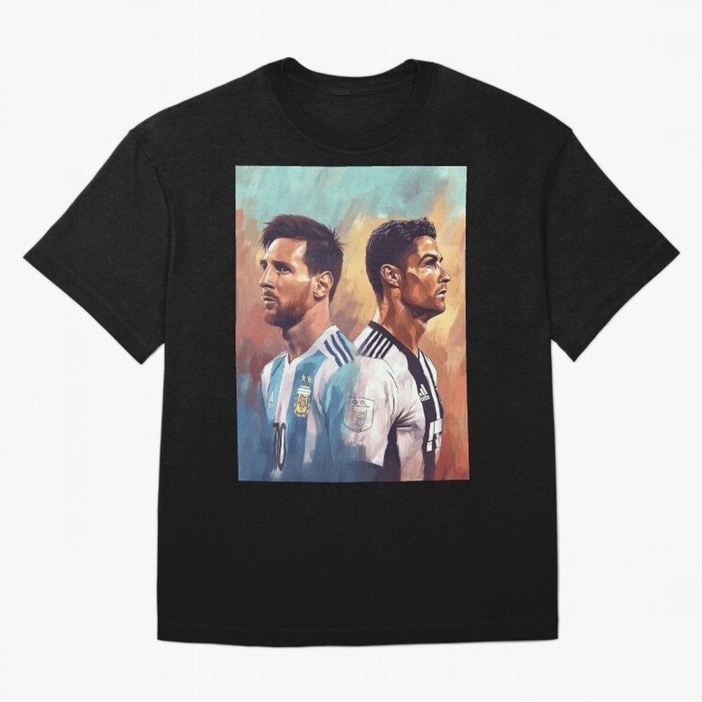 Lionel Messi and Cristiano Ronaldo Oversized T-Shirt Celebrate Classic Football Spirit in Match Day Hype around FIFA World Cup 2026, Neymar, Haaland and Cristiano Ronaldo, Brazil, Portugal and Argentina, Worldwide Fan Energy, Dramatic Goals,