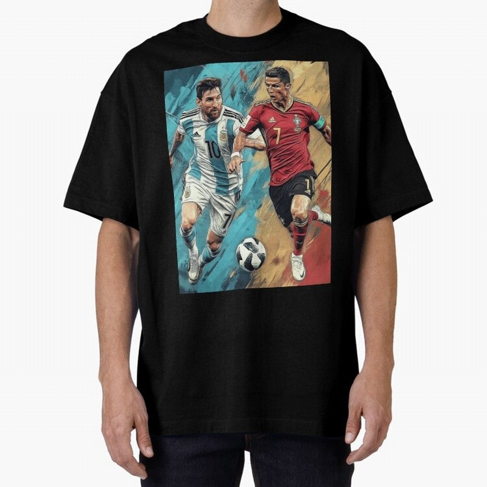 Lionel Messi and Cristiano Ronaldo Oversized T-Shirt Discover FIFA World Cup 2026 Centered on Neymar, Brazil Energy, Match Day Excitement, Supporter Culture, Golden Goals and Global Football Passion; Perfect for Supporters Who Want Bold Football