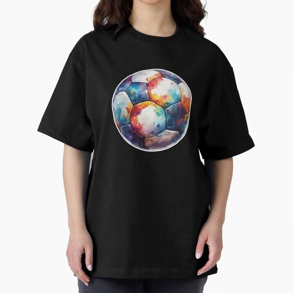 Football Soccer Ball Watercolor Illustration Drawing (Gray Blue BG) Oversized T-Shirt Embrace FIFA World Cup 2026 USA Canada Mexico Spirit, Highlighting Portugal, Spain and Germany, Mbappe, Football Passion, Legendary Performances, Festival Vibes