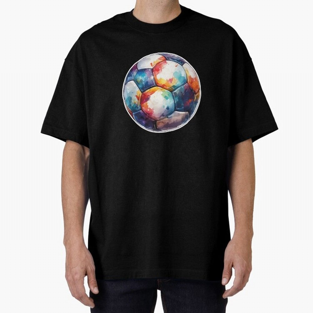 Football Soccer Ball Watercolor Illustration Drawing (Light Red BG) Oversized T-Shirt Honor the Beautiful Game during FIFA World Cup 2026 for Fans of Cristiano Ronaldo and Brazil, Bringing Football History, Final Match Energy, Crowd Noise and Once