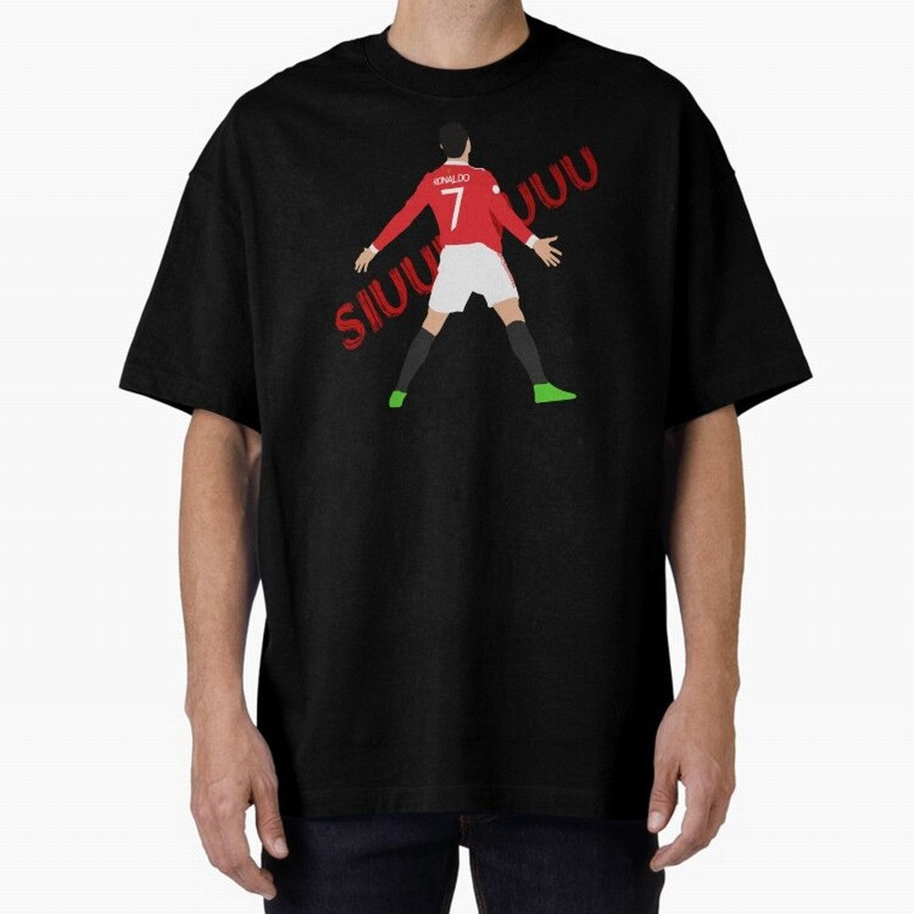 Cristano Ronaldo Celebration Block Art SIUUUU with text Oversized T-Shirt Join Supporters Worldwide for FIFA World Cup 2026 Driven by CR7 and Messi, Argentina, France and Brazil Energy, Classic Soccer Heritage, Championship Pressure, Fan Loyalty