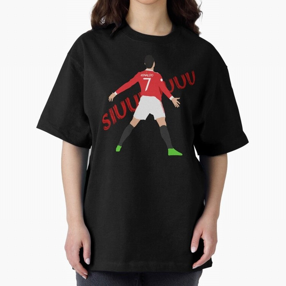 Cristano Ronaldo Celebration Block Art SIUUUU with text Oversized T-Shirt Join Supporters Worldwide for FIFA World Cup 2026 Driven by CR7 and Messi, Argentina, France and Brazil Energy, Classic Soccer Heritage, Championship Pressure, Fan Loyalty