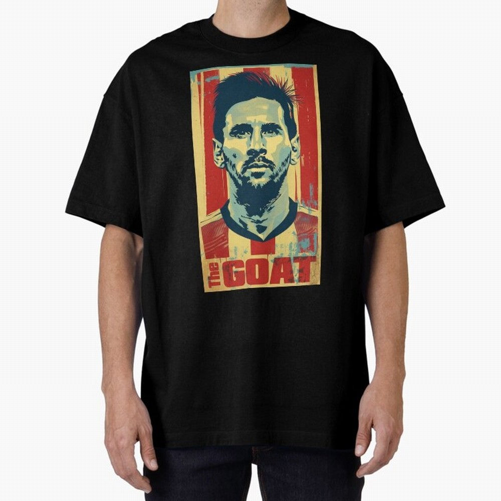 Messi The GOAT Graphic poster design Oversized T-Shirt Stand with the FIFA World Cup 2026 Group Stage Journey through Cristiano Ronaldo Highlights, Argentina Pride, Sports Nostalgia, International Competition, Famous Players and Unforgettable