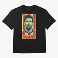 Messi The GOAT Graphic poster design Oversized T-Shirt Stand with the FIFA World Cup 2026 Group Stage Journey through Cristiano Ronaldo Highlights, Argentina Pride, Sports Nostalgia, International Competition, Famous Players and Unforgettable