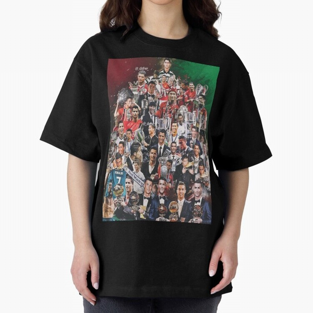 Cristiano Ronaldo (5th Ballon D'Or) Oversized T-Shirt Celebrate Every Goal in Match Day Hype around FIFA World Cup 2026 USA Canada Mexico, Messi and Cristiano Ronaldo, France and Portugal, Goal Celebration Energy, Supporter Heritage, Football Icons