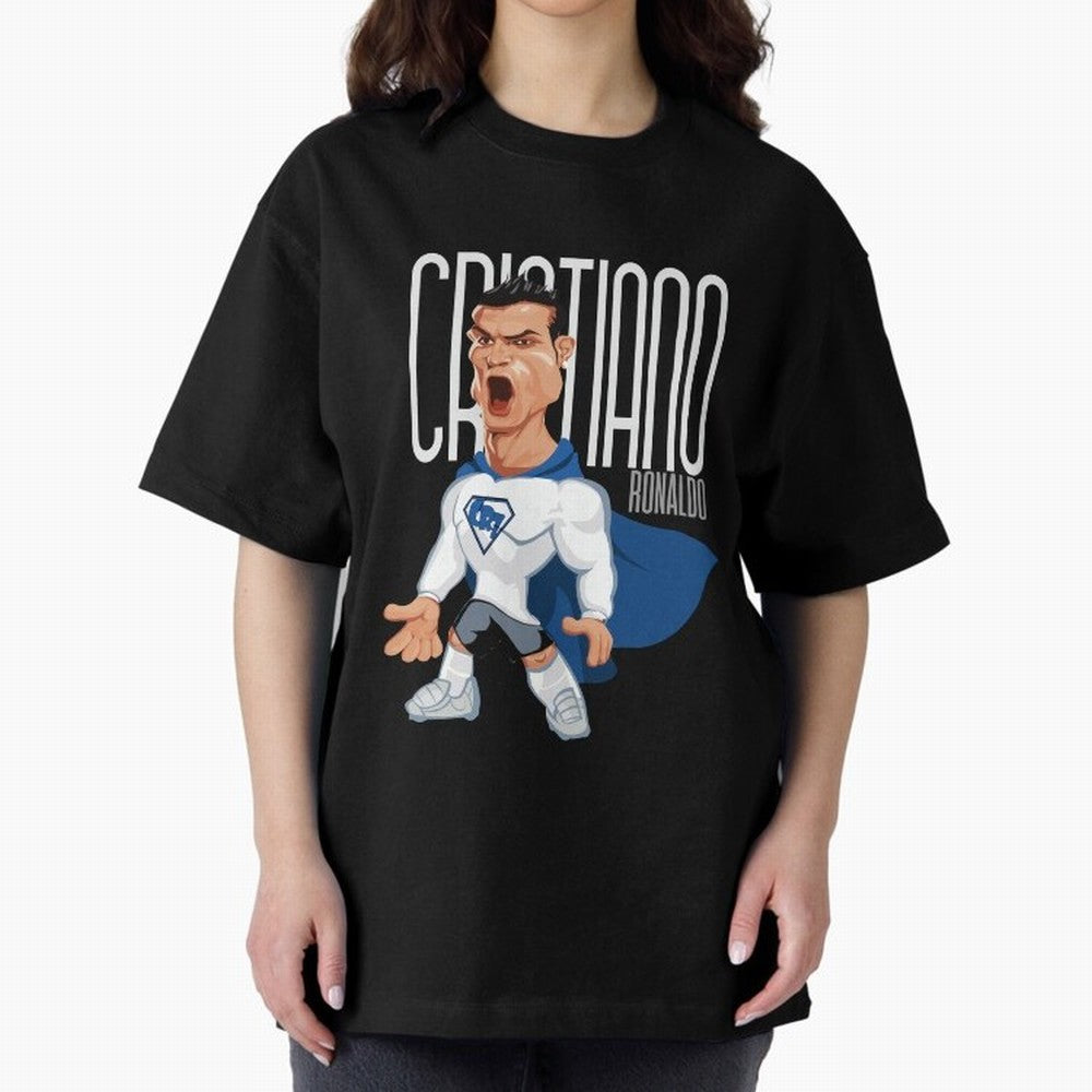 Commic Caricature of Cristiano Ronaldino 'CR7' Oversized T-Shirt Show Up for the Glory of Global Football Passion for FIFA World Cup 2026 USA Canada Mexico, Built around Messi, CR7 and Mbappe, Portugal, Spain and Germany, Football History, Final
