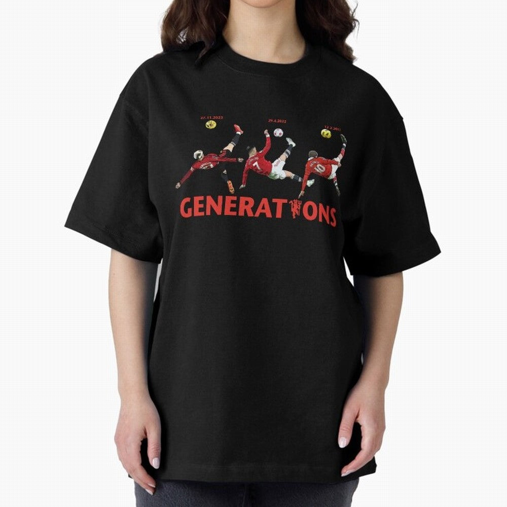 Generations of Manchester United Oversized T-Shirt Support FIFA World Cup 2026 Group Stage Filled with CR7, France and Portugal Energy, Football Festival Excitement, Trophy Ambitions, Country Rivalries and Star Player Buzz; Created for Match Day