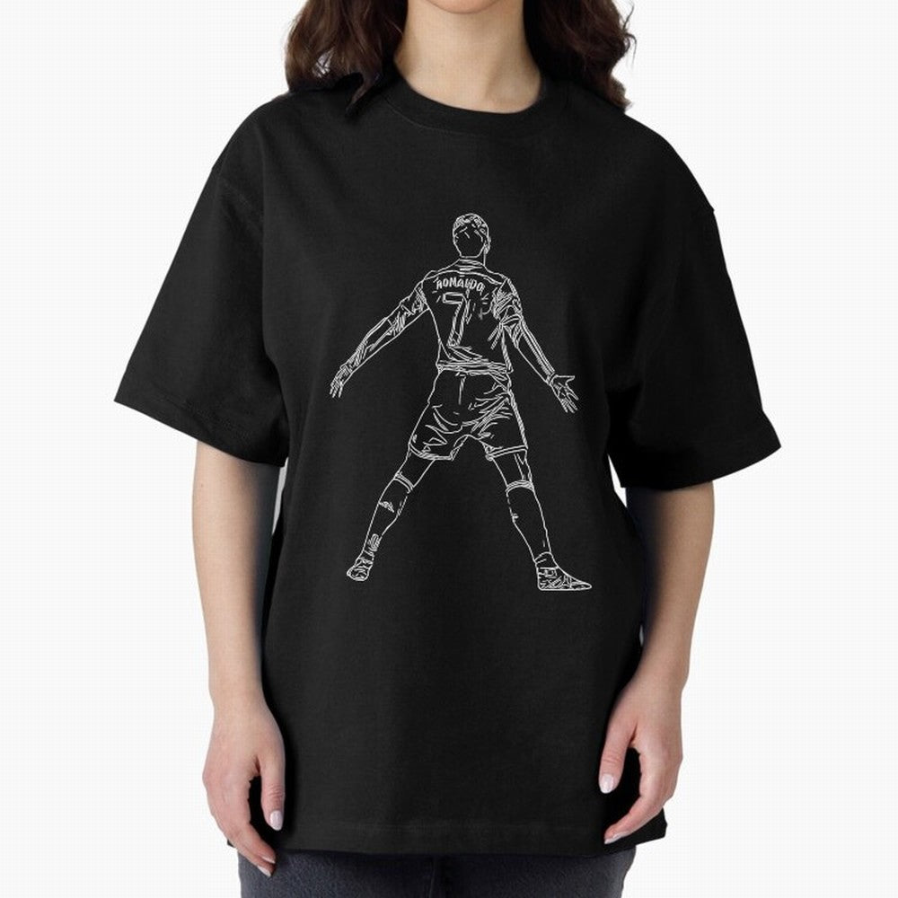 CR7 Cristiano Ronaldo Signature Celebration Siuuuuu Line Art White Oversized T-Shirt Celebrate Fan Favorites in FIFA World Cup 2026 USA Canada Mexico Spirit, Featuring Spain and Netherlands, CR7, Goal Celebration Energy, Supporter Heritage,