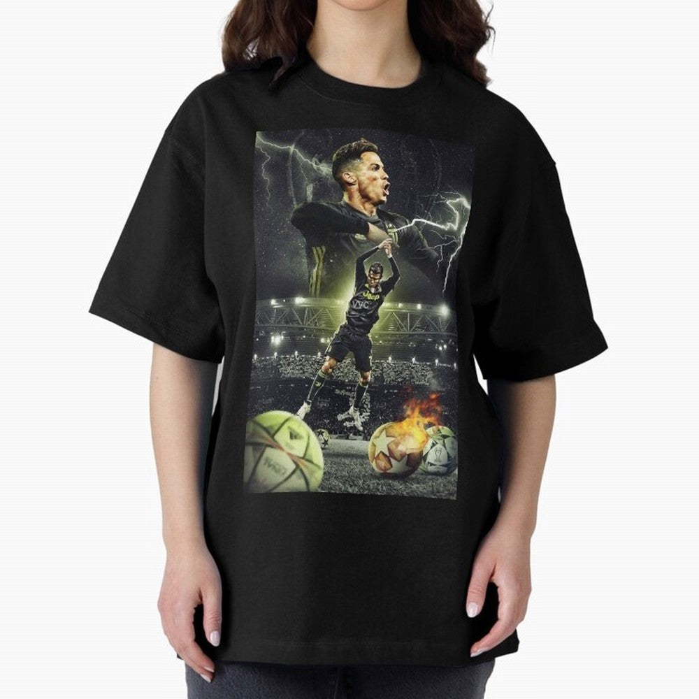 Ronaldo Illustration Oversized T-Shirt Keep Football History Alive during FIFA World Cup 2026 USA Canada Mexico Spirit, with Netherlands, Haaland, Tournament Hype, Historic Matchups, Family Viewing Parties and Global Sports Pride; Ideal for Fans