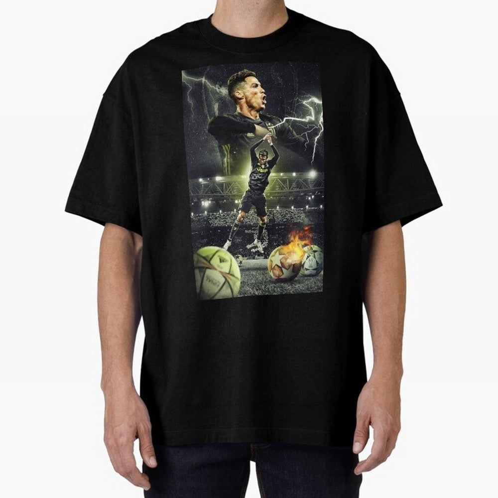 Ronaldo Illustration Oversized T-Shirt Keep Football History Alive during FIFA World Cup 2026 USA Canada Mexico Spirit, with Netherlands, Haaland, Tournament Hype, Historic Matchups, Family Viewing Parties and Global Sports Pride; Ideal for Fans
