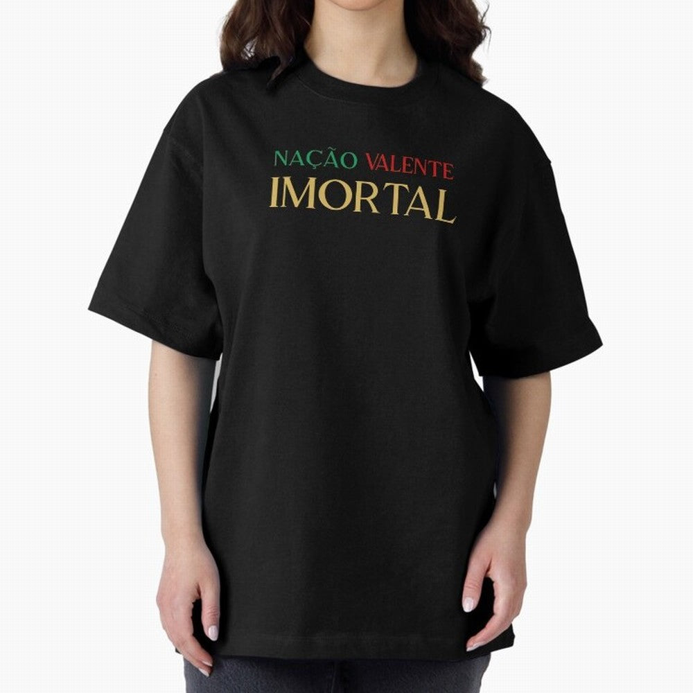 Na??o Valente Imortal Portugal Tuga Oversized T-Shirt Remember Iconic Moments from Global Football Passion for FIFA World Cup 2026 USA Canada Mexico, Featuring CR7 and Messi, England, France and Netherlands, Worldwide Fan Energy, Dramatic Goals,