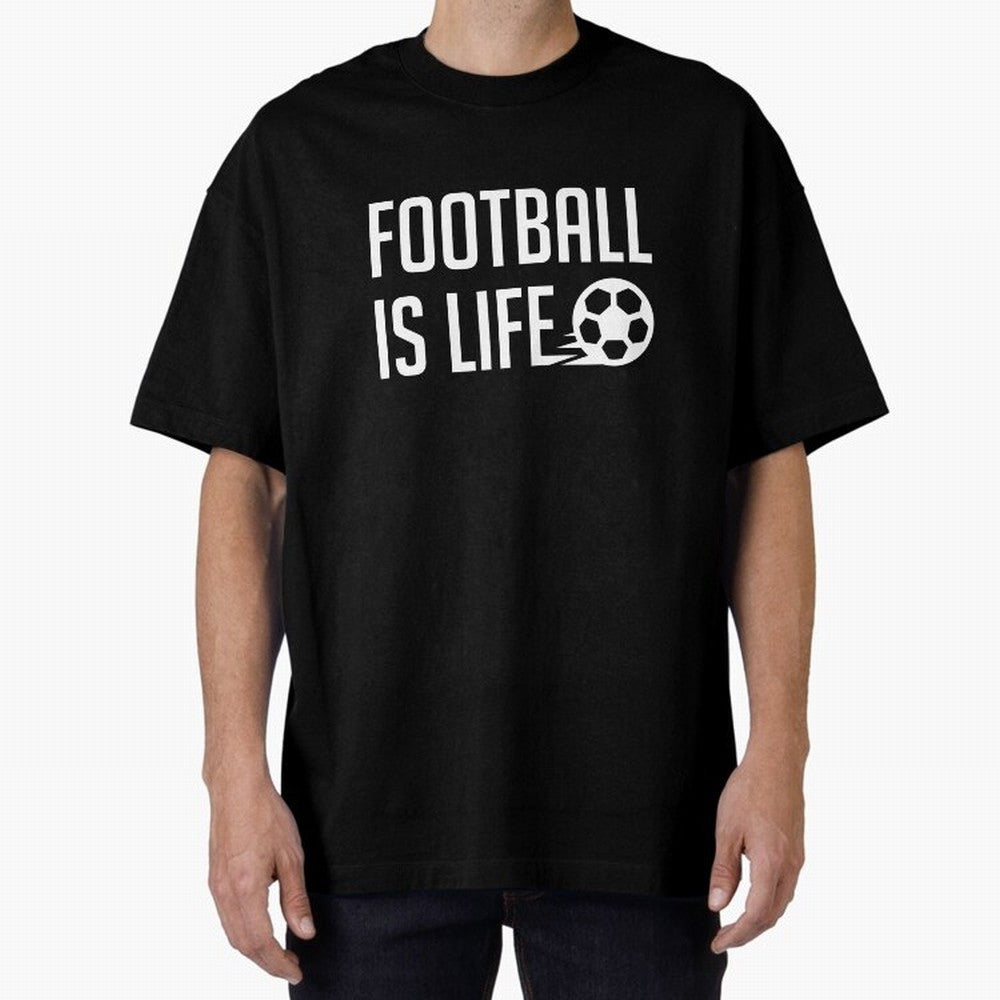 Football Is Life (Blue BG) Oversized T-Shirt Cheer through Every Moment of FIFA World Cup 2026 USA Canada Mexico for Fans of Messi, Neymar and Mbappe and Argentina, France and Brazil, Bringing Game Day Rituals, Football Legends, Country Pride and