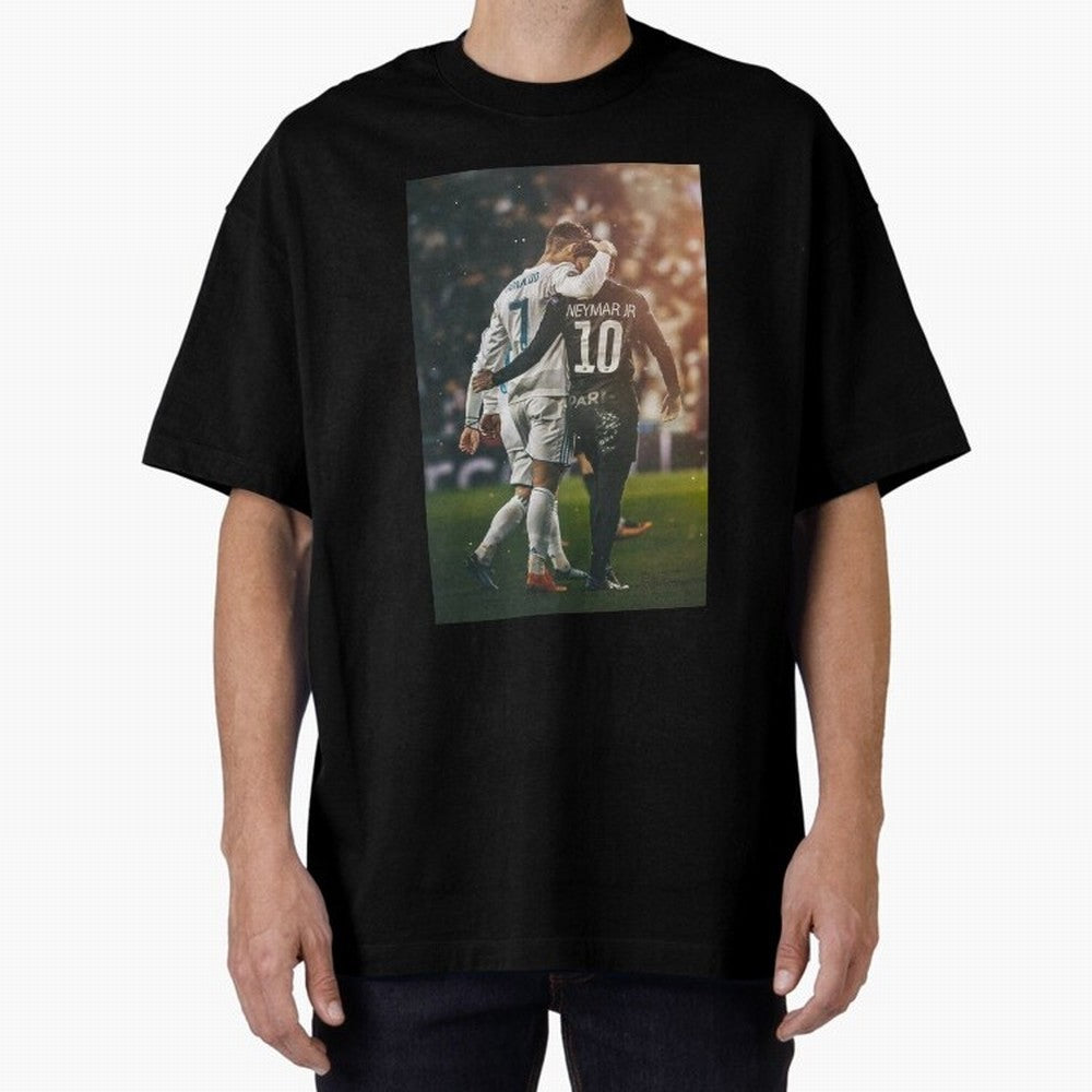 Neymar and Ronaldo Oversized T-Shirt Bring Stadium Energy to Global Football Passion for FIFA World Cup 2026, Connected to Messi and Cristiano Ronaldo, Brazil, Football Festival Excitement, Trophy Ambitions, Country Rivalries and Star Player Buzz;
