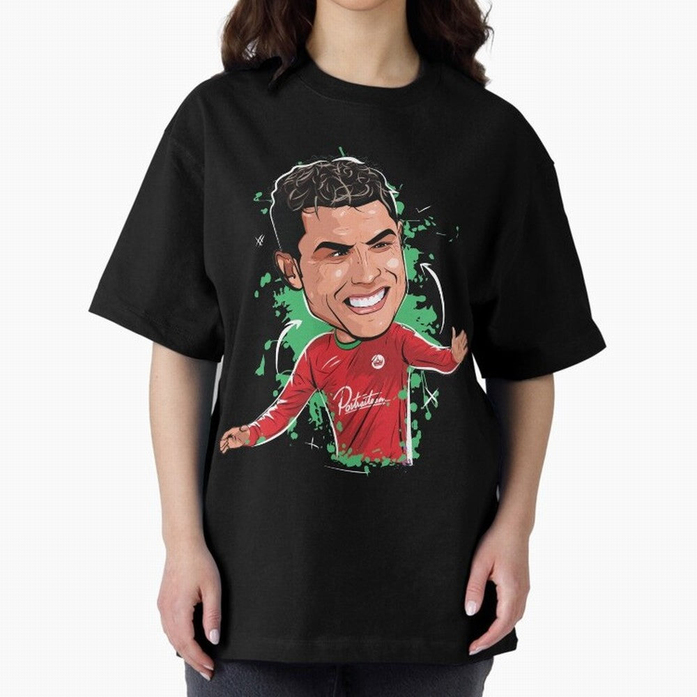 Cristiano Oversized T-Shirt Showcase Global Football Passion for FIFA World Cup 2026 USA Canada Mexico, Capturing Messi, CR7 and Mbappe, France and Portugal, Global Supporter Spirit, Legendary Goals, National Colors and Tournament Celebration;
